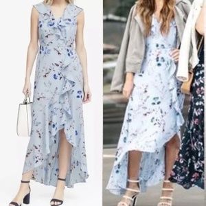 Banana Republic Women Sz 14 (12) Light Blue Floral Mari Faux Wrap Maxi Dress